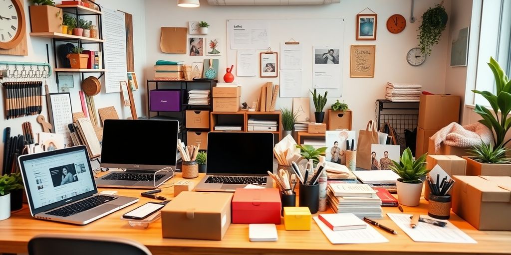 A lively workspace for small business ecommerce activities.