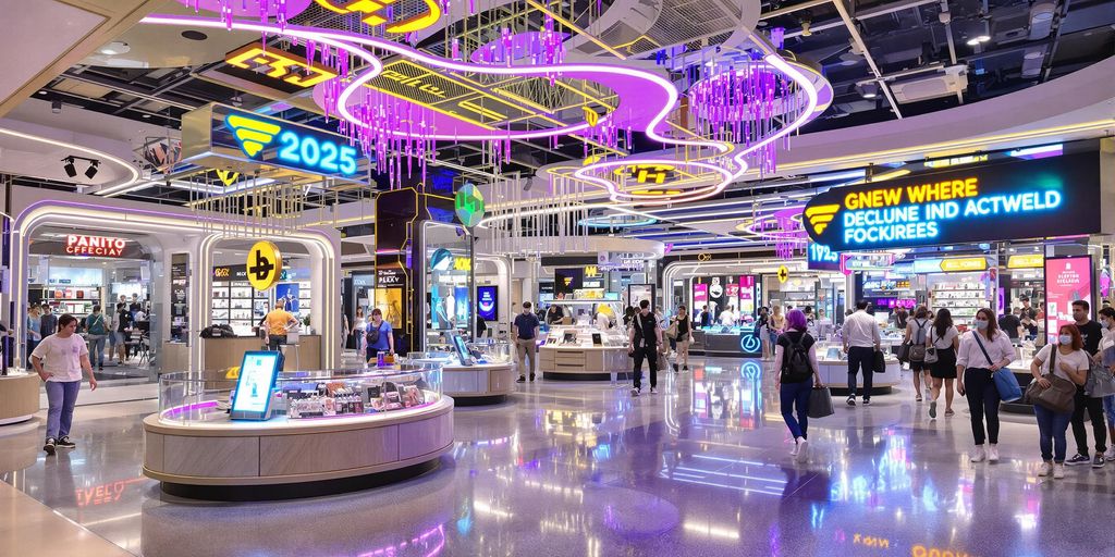 Futuristic retail space with interactive shopping experiences.