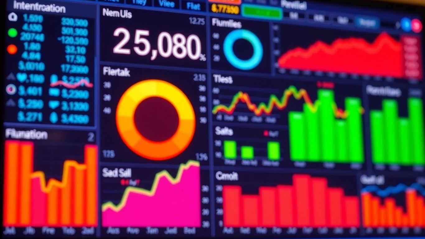 Digital interface with financial data and charts.